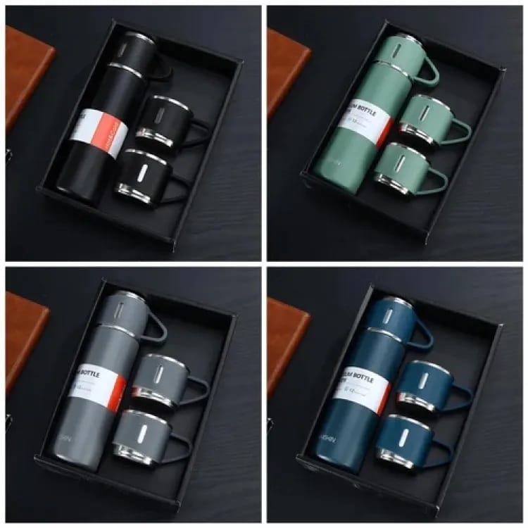 3 Cup Double-Layer Stainless Steel Vacuum Flask Set